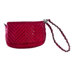 Big Buddha Hot Pink Patent Leather Quilted Purse Short & Long Chain AS IS